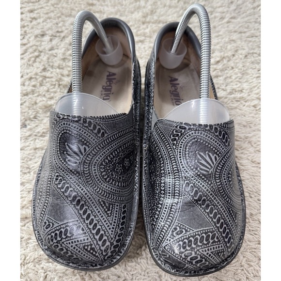 Comfy USA Shoes - Alegria Debra Gray Tooled Paisley Slip On Comfort Nursing Shoes Euro 39 US 8-8.5